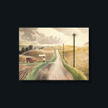 Wiltshire Landscape (by Eric Ravilious) Canvas Print<br><div class="desc">This design features a painting by the British artist Eric Ravilious (1903–1942). It depicts a vintage landscape in Wiltshire, which is a ceremonial county in South West England. There is a car stopping on a rural road beside a signpost. There are telephone poles running down a long stretch of road...</div>