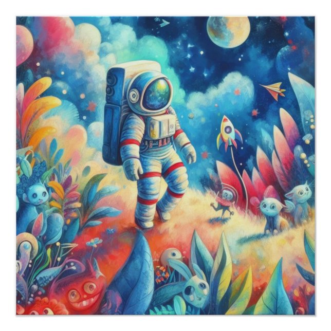 Wimsical Astronaut World  Poster (Front)