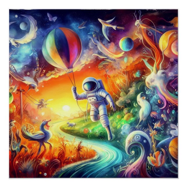 Wimsical Astronaut World  Poster (Front)