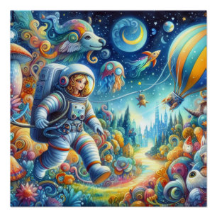 Wimsical Astronaut World  Poster