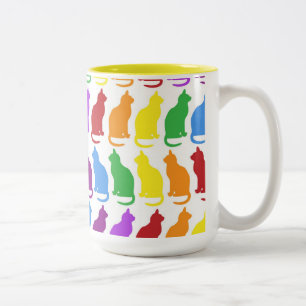 Wimsical Bright Neon Cute Cats Pattern Two-Tone Coffee Mug