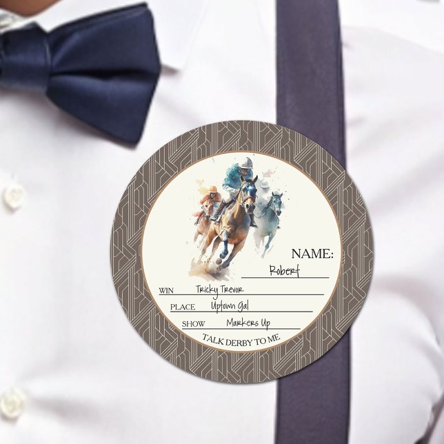 Win Place Show Wagering  Classic Round Sticker (Win Place Show PLUS room for  Guest's Name on these fun Derby horseracing stickers)