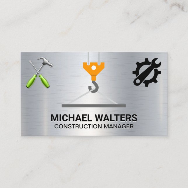 Winch Crane Construction | Building Tools Business Card (Front)