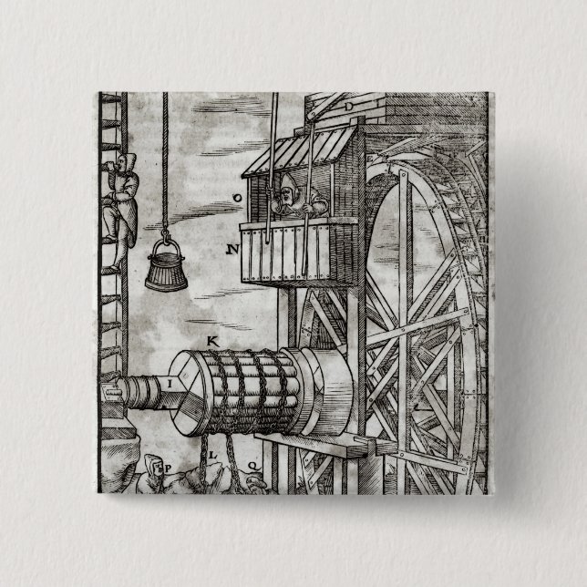 Winch for getting water from a mine 15 cm square badge (Front)