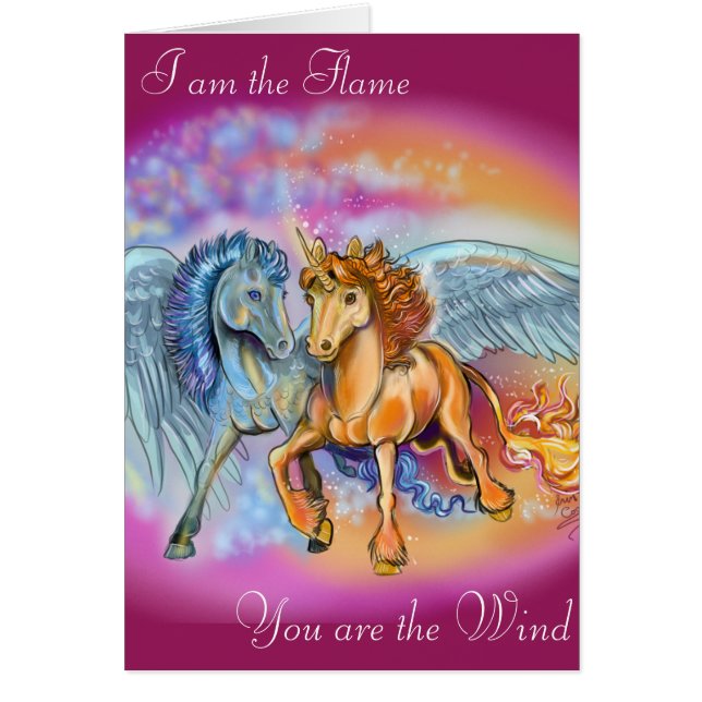 Wind and Flame Romantic Unicorn Pegasus Card (Front)