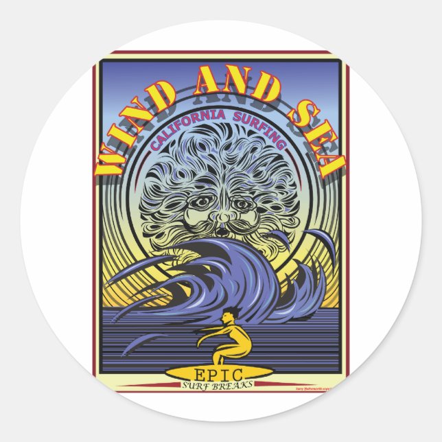 WIND AND SEA CALIFORNIA SURFING CLASSIC ROUND STICKER (Front)