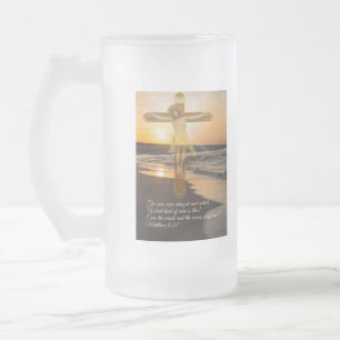 Wind And Waves Obey Him Frosted Glass Beer Mug