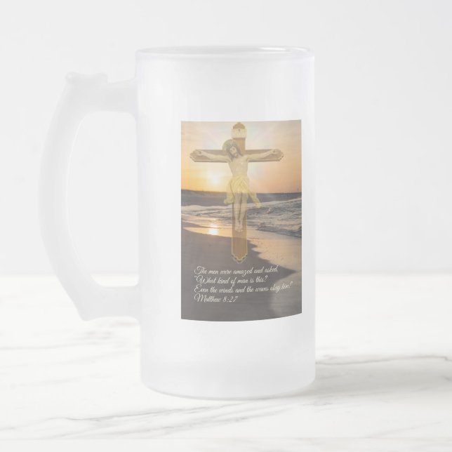 Wind And Waves Obey Him Frosted Glass Beer Mug (Left)