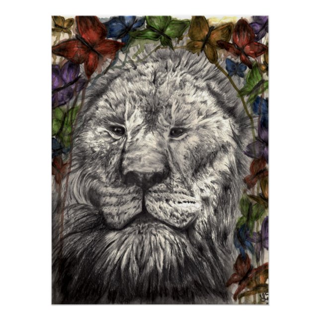 Wind Beneath My Wings Lion Butterfly Wildlife Art Poster (Front)