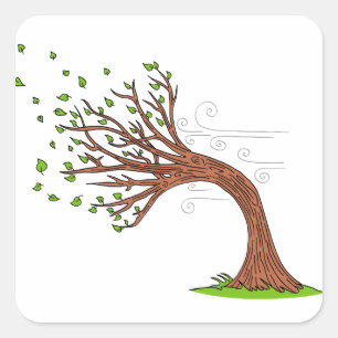 Wind Blowing Tree Cartoon Square Sticker