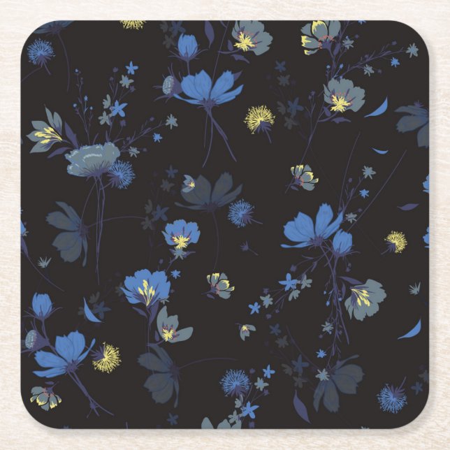 Wind Blown Floral Pattern Square Paper Coaster (Front)
