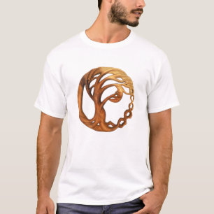 Wind Blown Tree & Moon, Wood Carved Tree of Life T-Shirt