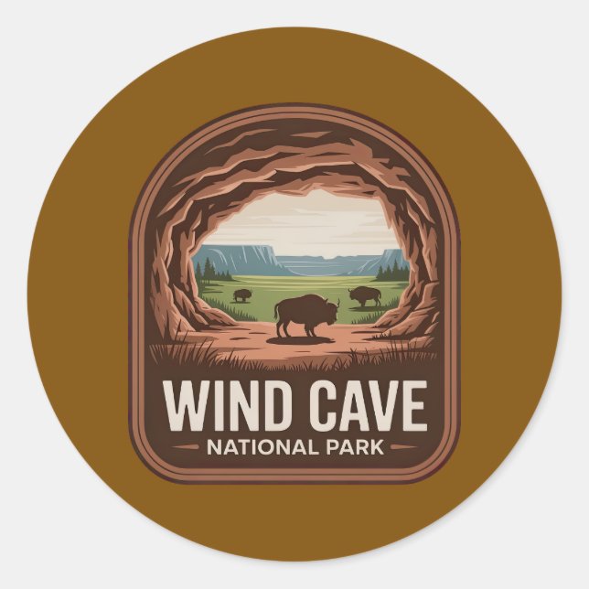 Wind Cave National Park Bison Badge Classic Round Sticker (Front)