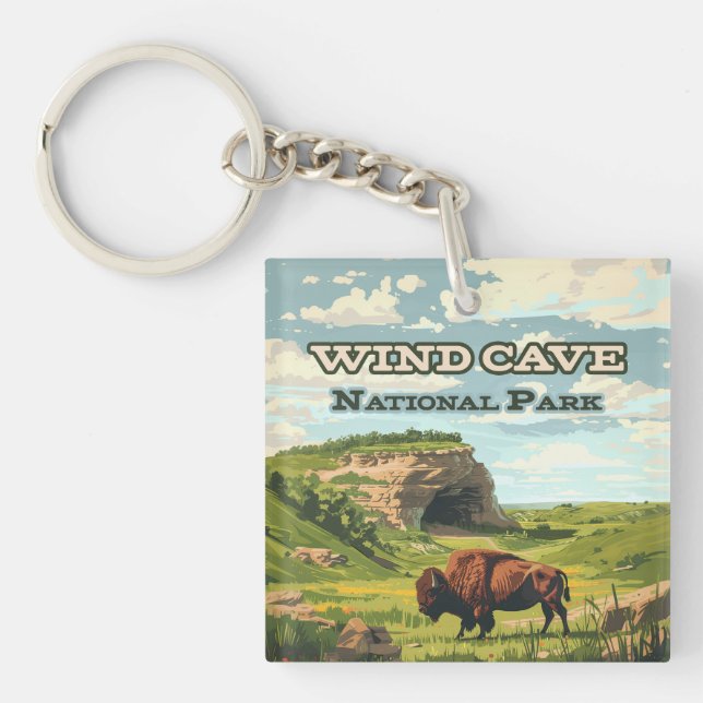 Wind Cave National Park Bison South Dakota Key Ring (Front)