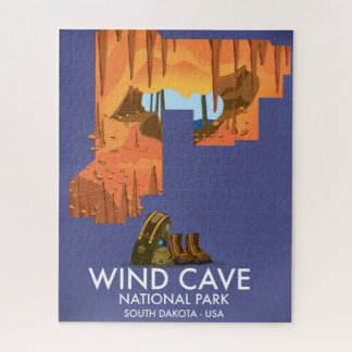 Wind Cave National Park hiking travel poster. Jigsaw Puzzle