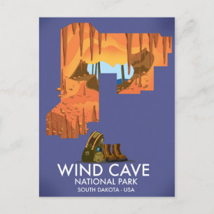 Wind Cave National Park hiking travel poster. Postcard