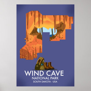 Wind Cave National Park hiking travel poster. Poster