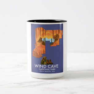 Wind Cave National Park hiking travel poster. Two-Tone Coffee Mug