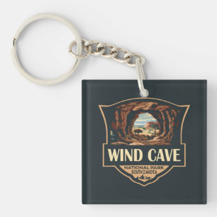 Wind Cave National Park Illustration Retro Badge Key Ring