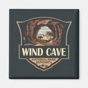 Wind Cave National Park Illustration Retro Badge Magnet