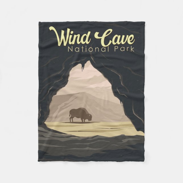 Wind Cave National Park Illustration Travel Art Fleece Blanket (Front)