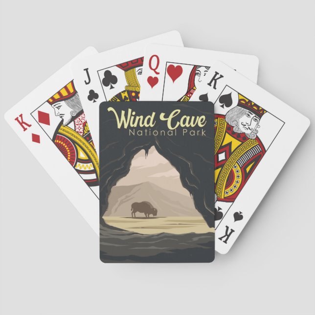 Wind Cave National Park Illustration Travel Art Playing Cards (Back)