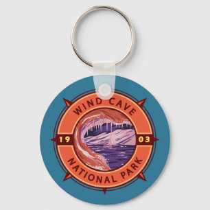 Wind Cave National Park Retro Compass Emblem Key Ring