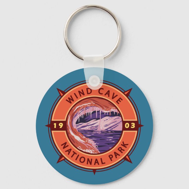 Wind Cave National Park Retro Compass Emblem Key Ring (Front)