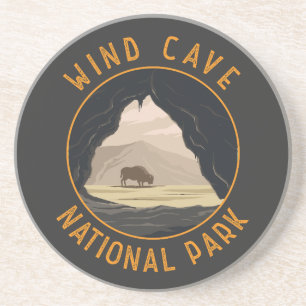Wind Cave National Park Retro Distressed Circle Coaster