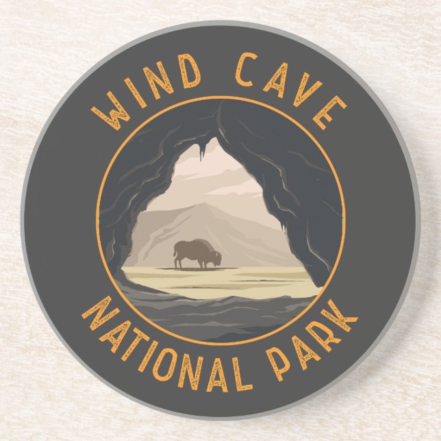 Wind Cave National Park Retro Distressed Circle Coaster (Front)