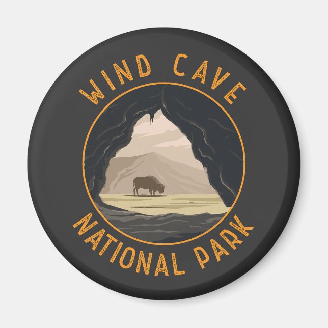 Wind Cave National Park Retro Distressed Circle Magnet (Front)
