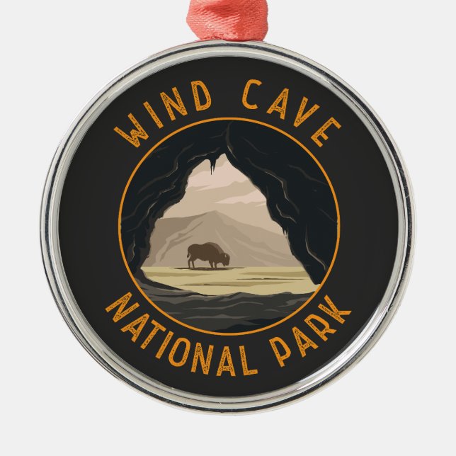 Wind Cave National Park Retro Distressed Circle Metal Tree Decoration (Front)