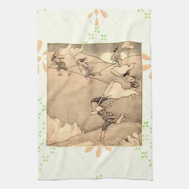Wind Faeries Catching Wind Tea Towel (Vertical)