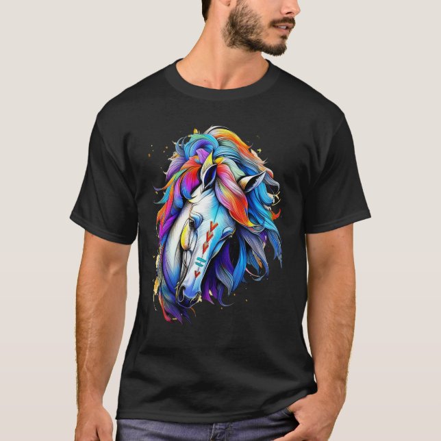 Wind Horse Indian Tribal Art Native American Horse T-Shirt (Front)