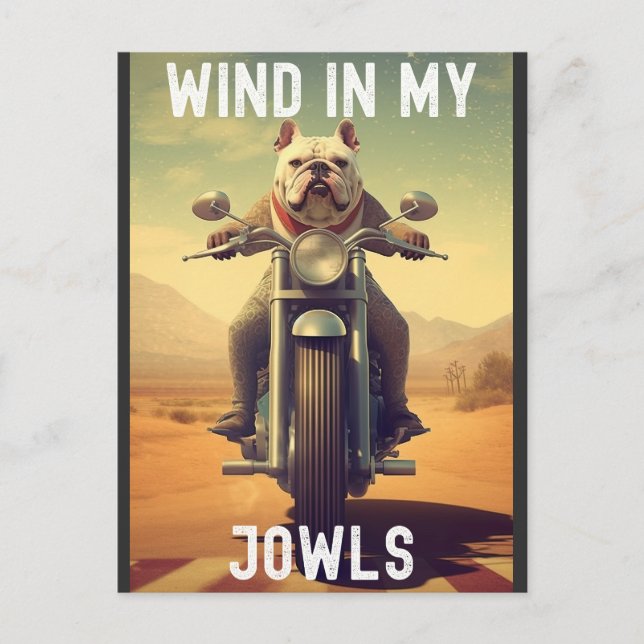 Wind in My Jowls : A Bulldog Riding a Motorcycle Postcard (Front)