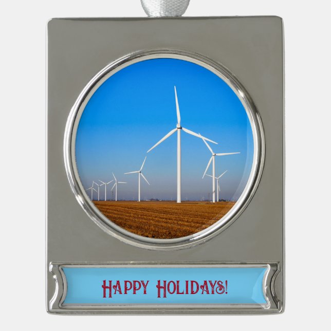 Wind Mill Landscape Silver Plated Banner Ornament (Front)