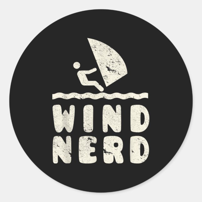Wind Nerd Funny Windsurfer Windsurfing Beach Hobby Classic Round Sticker (Front)
