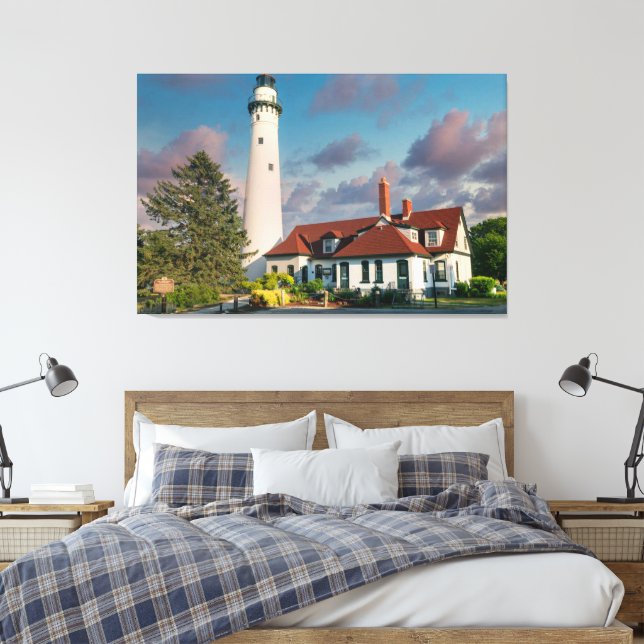 Wind Point Lighthouse on Lake Michigan  Canvas Print (Insitu(Bedroom))