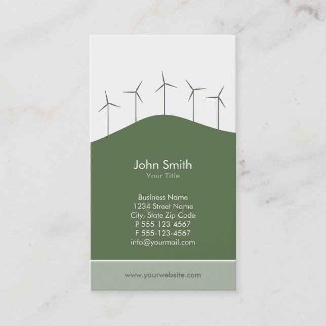 Wind power - green turbines business card template (Front)