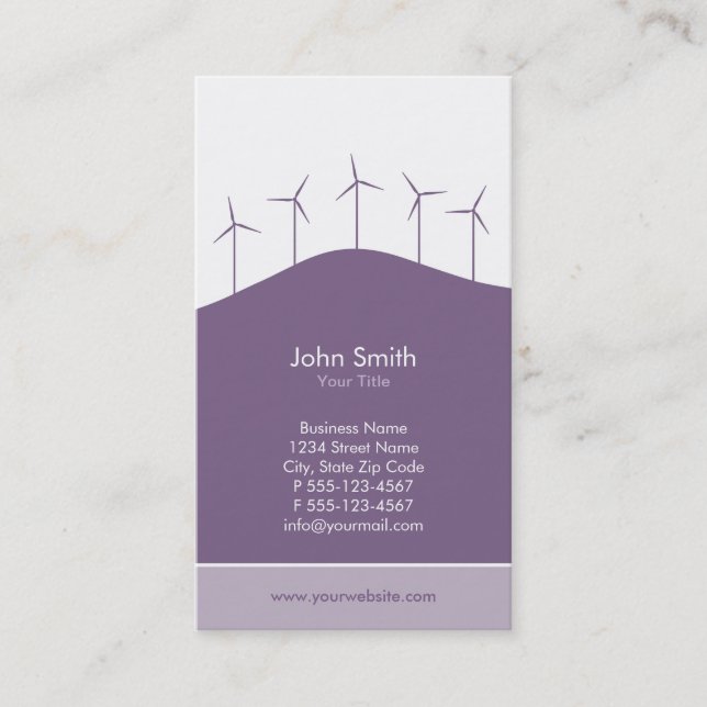 Wind power, purple turbines business card template (Front)
