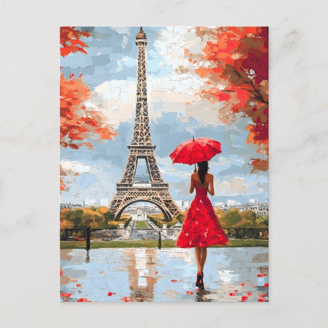 Wind Romance Paris Chic Walk Announcement Postcard (Front)