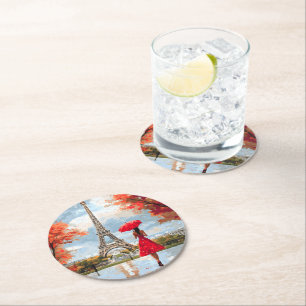 Wind Romance Paris Chic Walk Round Paper Coaster