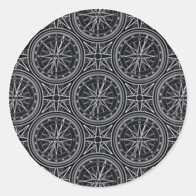 Wind Rose Compass Pattern Classic Round Sticker (Front)