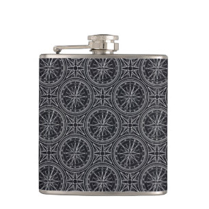 Wind Rose Compass Pattern Hip Flask