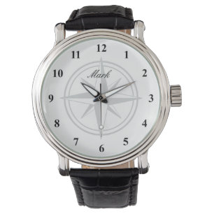 Wind rose compass star design custom men's watch