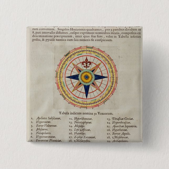 Wind rose with the 32 winds ofthe world 15 cm square badge (Front)