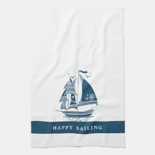Wind Sailing Boat Tribal Design Tea Towel