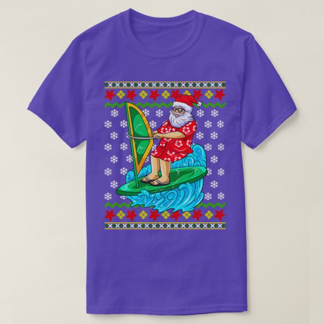 Wind Surf Santa Claus Ugly Christmas Sweater (Design Front)
