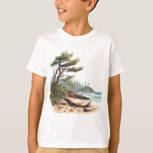 Wind-Swept Coastal Scene Wild Beach with Seashells T-Shirt