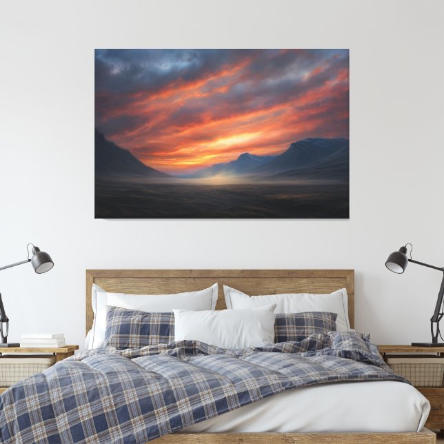 Wind-Swept Embers: An Icelandic Landscap Canvas Print (Insitu(Bedroom))